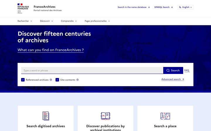 Screenshot of francearchives.gouv.fr