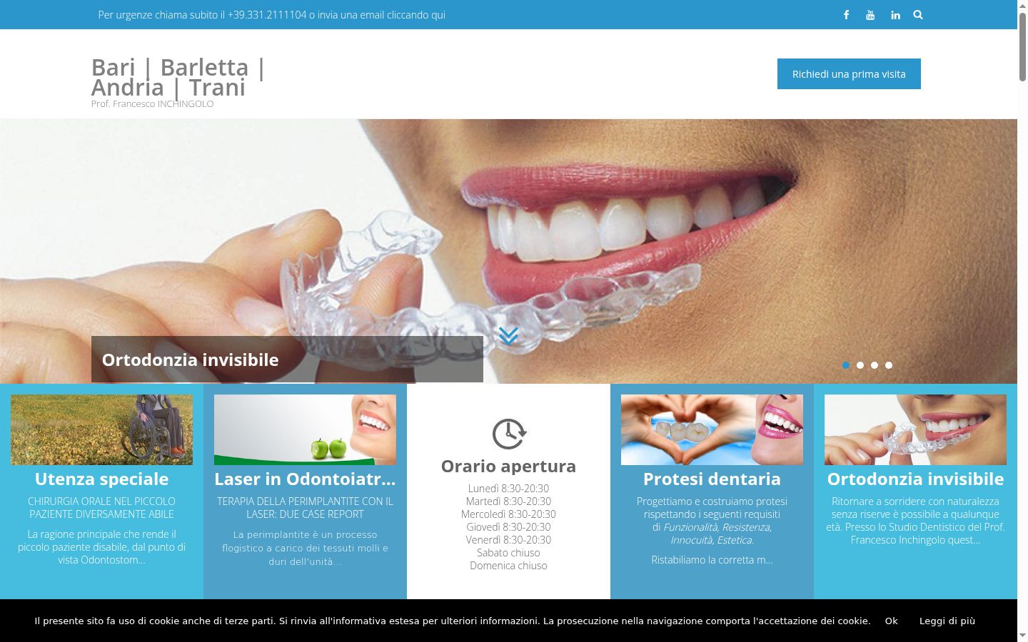 Screenshot del banner di consenso mostrato prima di qualsiasi interazione