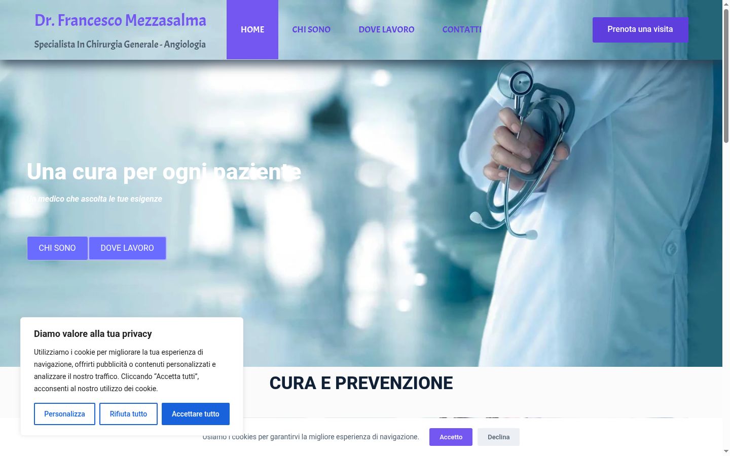 Screenshot del banner di consenso mostrato prima di qualsiasi interazione