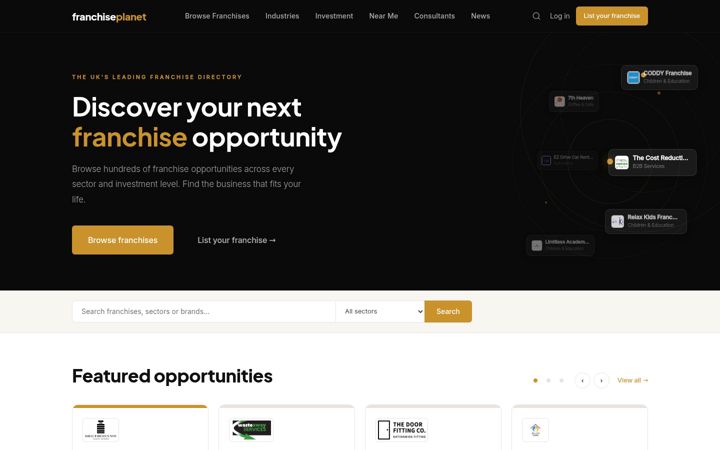 Screenshot stránky franchise-directory.co.uk