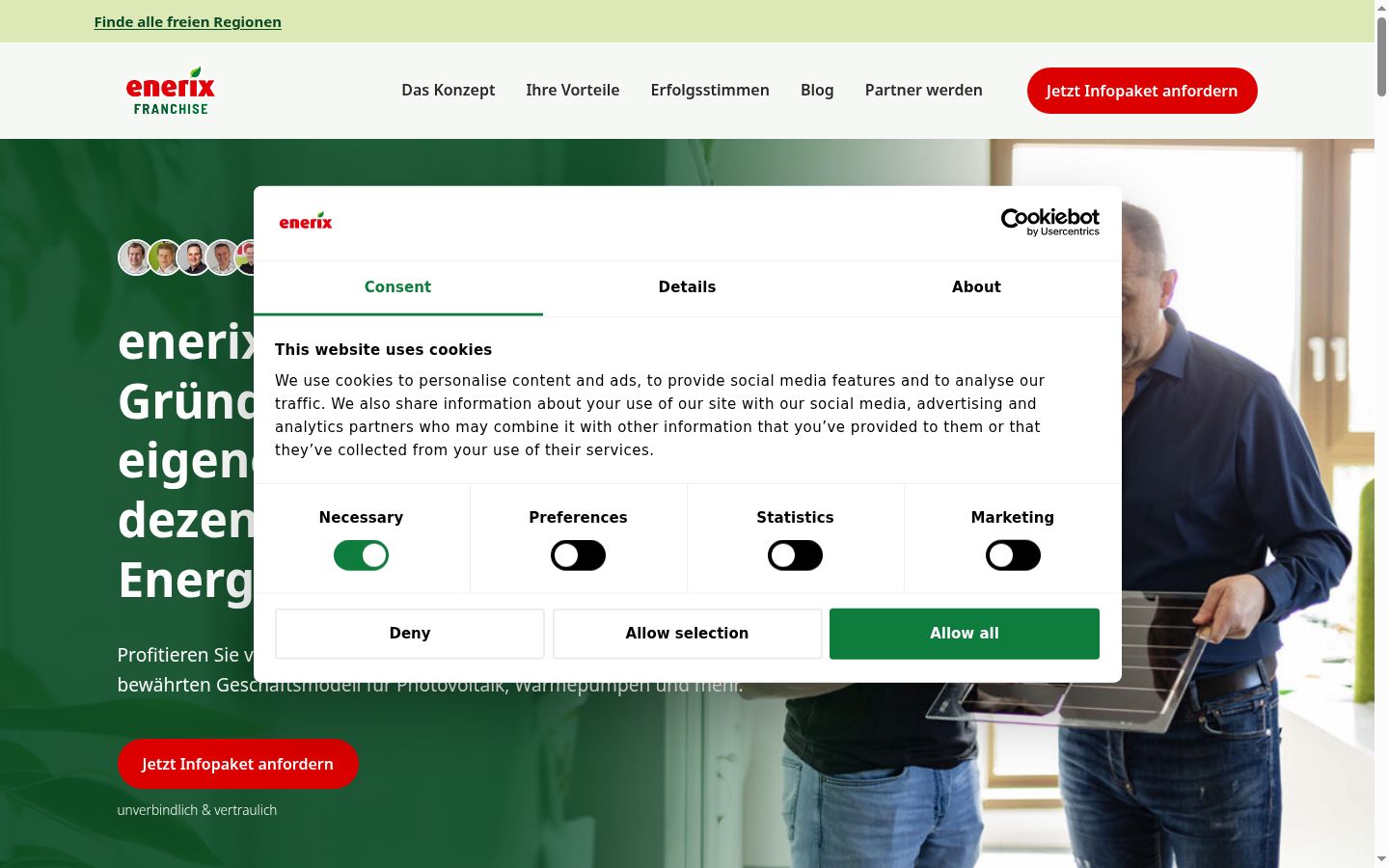Screenshot del banner di consenso mostrato prima di qualsiasi interazione