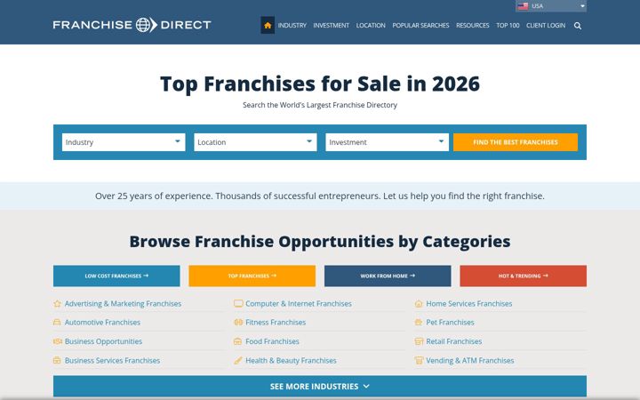 Screenshot of franchisedirect.com