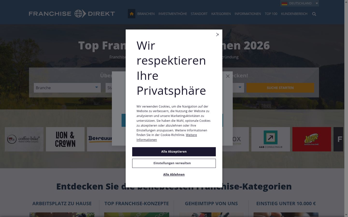 Screenshot del banner di consenso mostrato prima di qualsiasi interazione