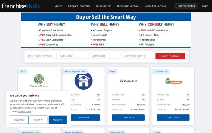 Screenshot di franchisehub.ca