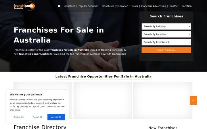 Snímek obrazovky franchises-for-sale.au