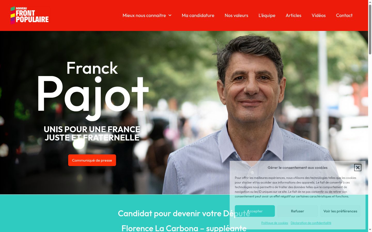 Screenshot del banner di consenso mostrato prima di qualsiasi interazione