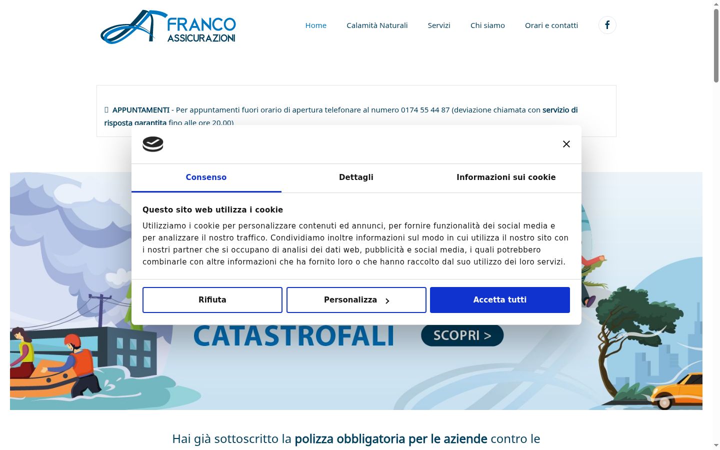 Captura de ecrã do banner de consentimento apresentado antes de qualquer interação
