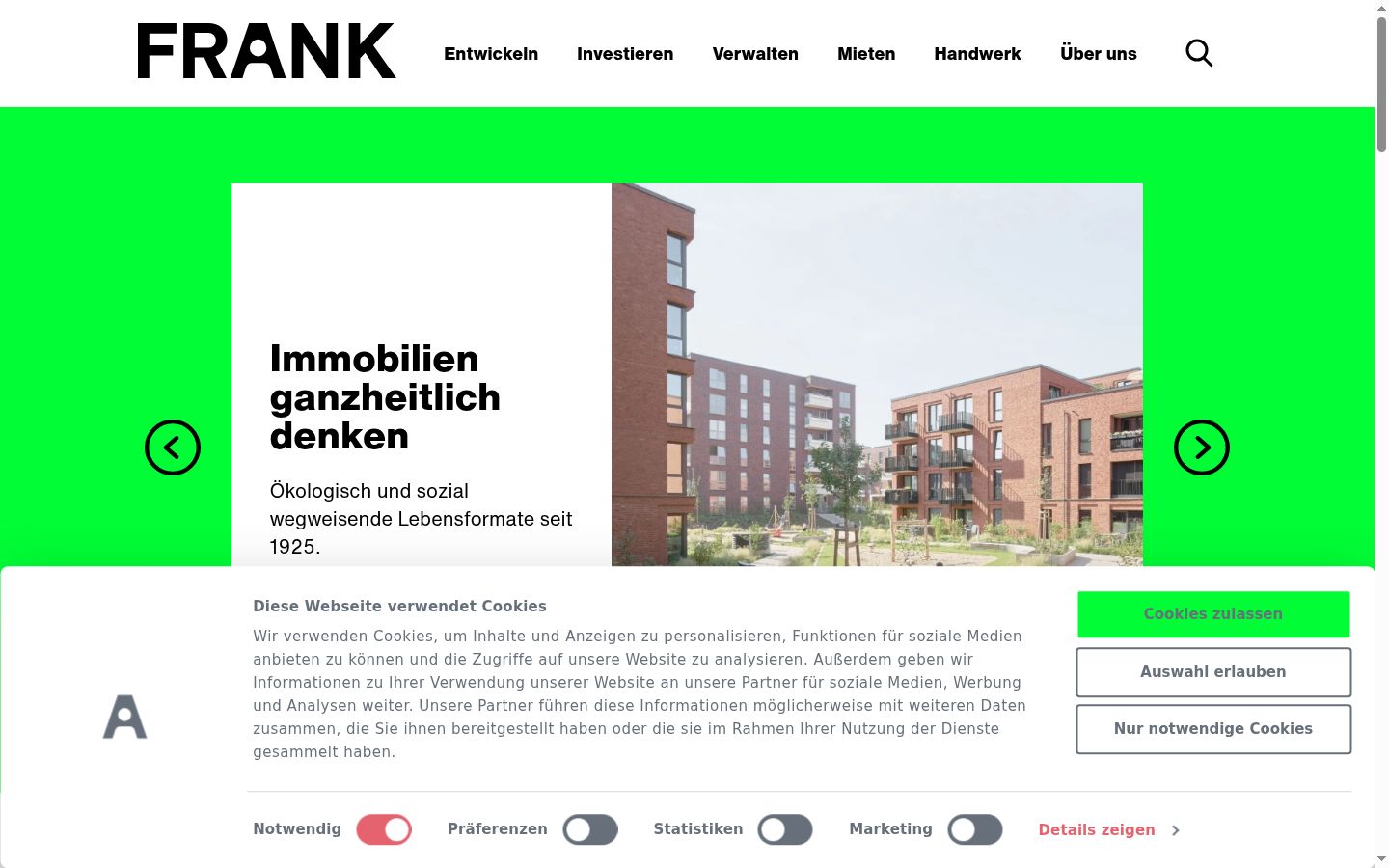 Screenshot des Einwilligungsbanners vor jeglicher Interaktion
