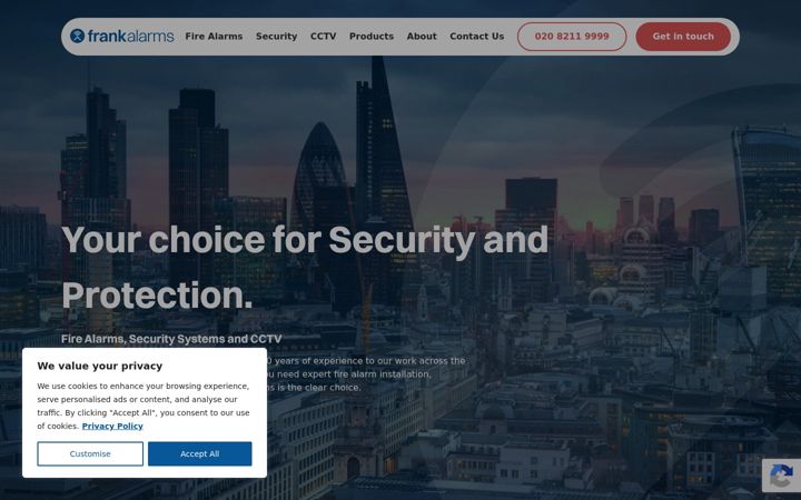 Screenshot of frankalarms.co.uk