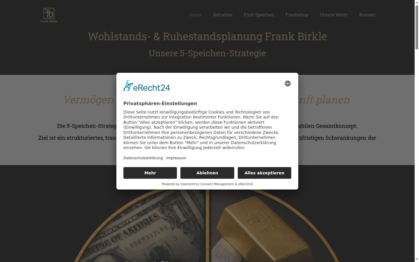 Screenshot des Einwilligungsbanners vor jeglicher Interaktion