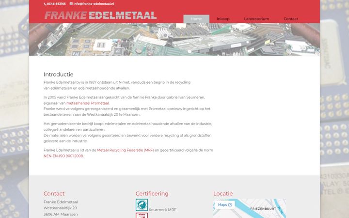 Screenshot of franke-edelmetaal.nl