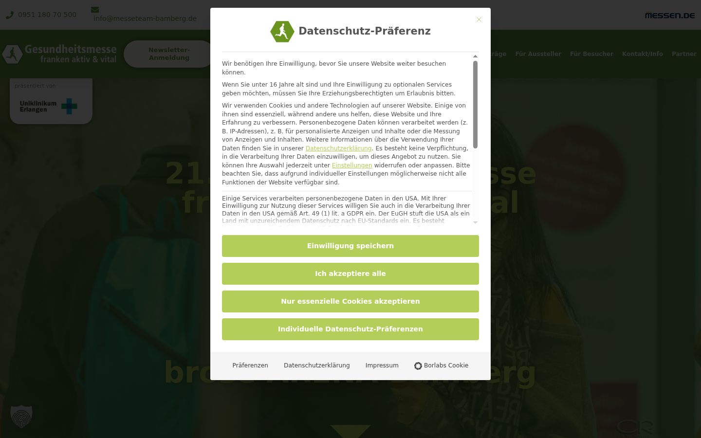 Screenshot del banner di consenso mostrato prima di qualsiasi interazione
