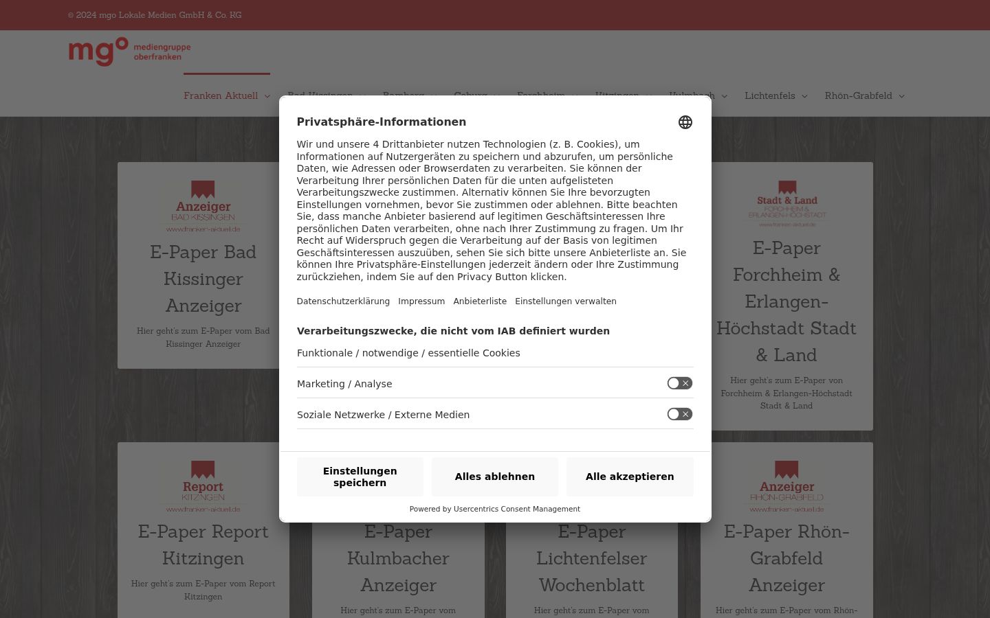 Screenshot del banner di consenso mostrato prima di qualsiasi interazione