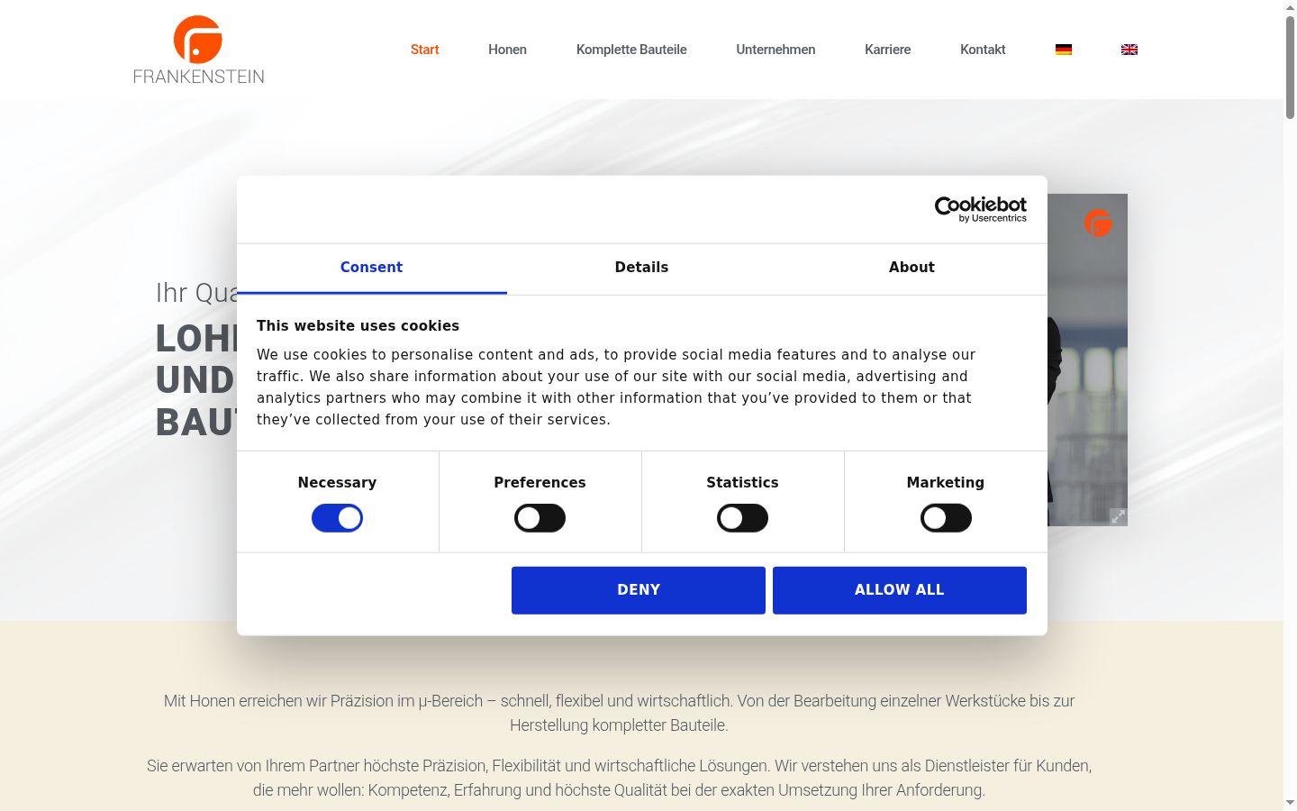 Screenshot of the consent banner shown before any interaction