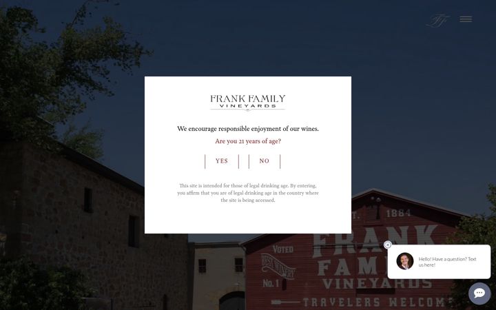 Screenshot of frankfamilyvineyards.com
