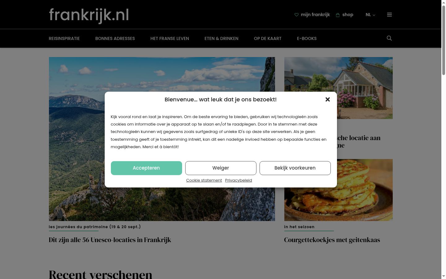 Screenshot des Einwilligungsbanners vor jeglicher Interaktion