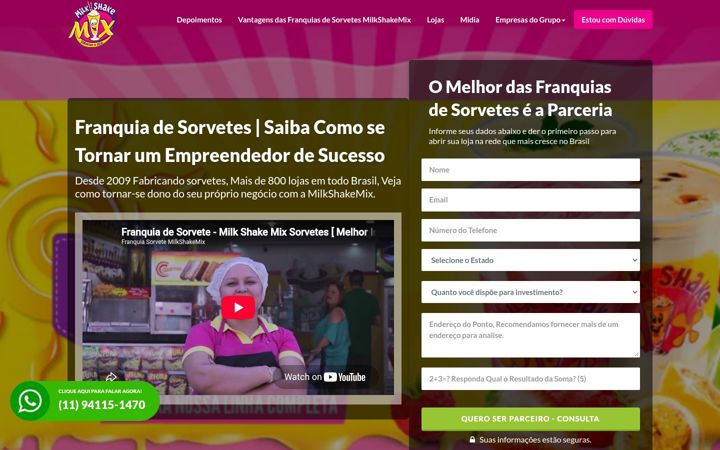 Екранна снимка на franquiadesorvete.com.br