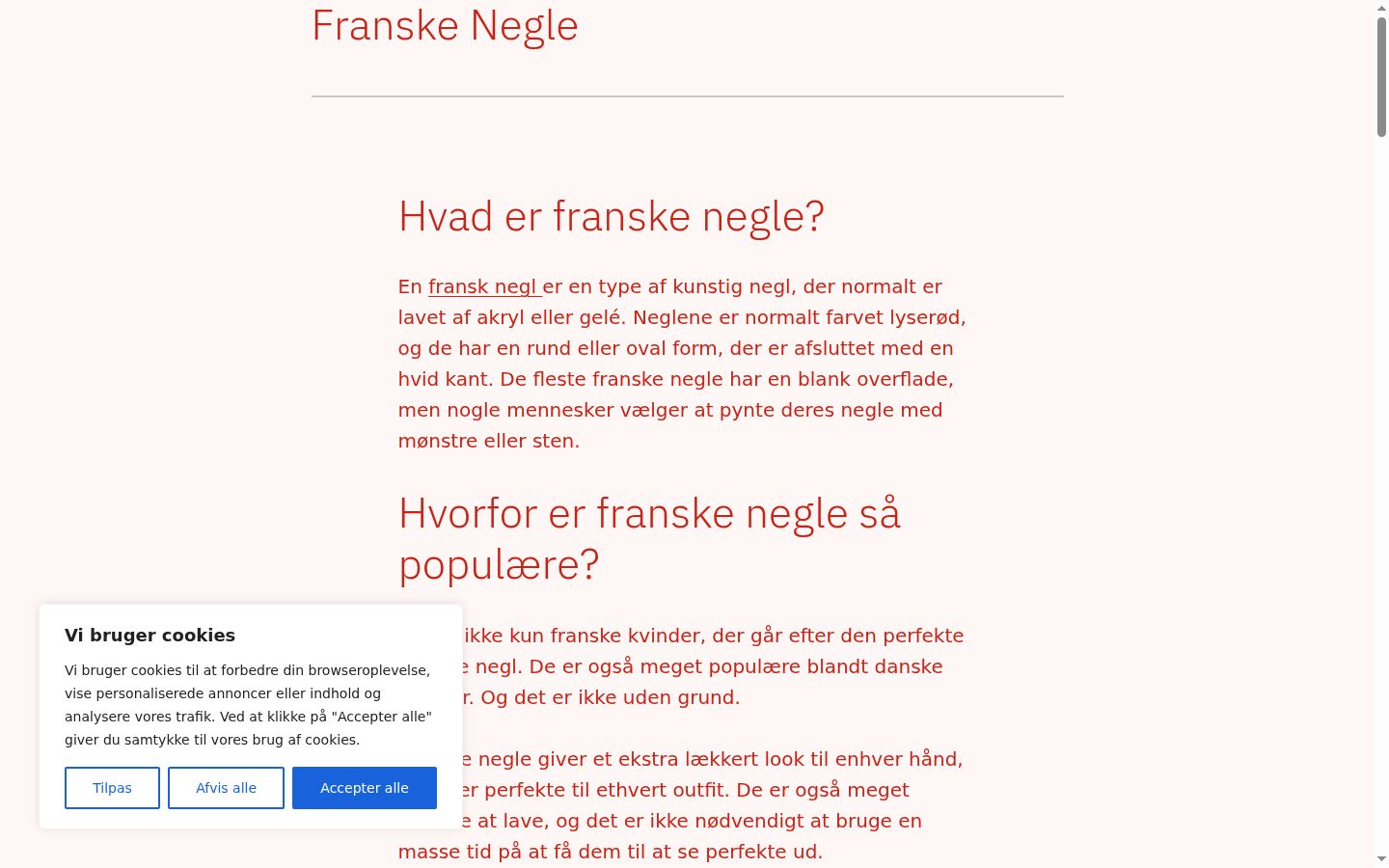 Skærmbillede af samtykkebanneret, som det blev vist før nogen interaktion