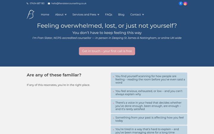 Screenshot of franslatercounselling.co.uk