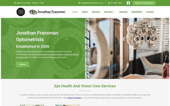 Skærmbillede af fransmanoptom.co.za