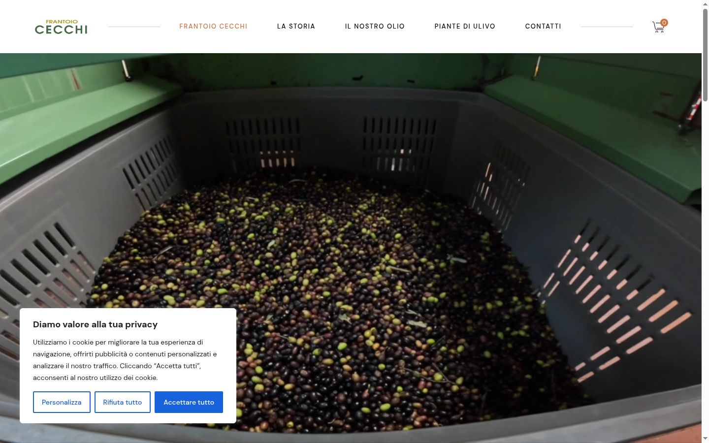 Screenshot del banner di consenso mostrato prima di qualsiasi interazione