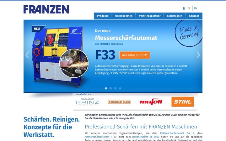 Képernyőkép: franzen-maschinen.de