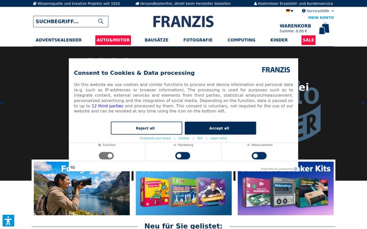 Screenshot of franzis.de
