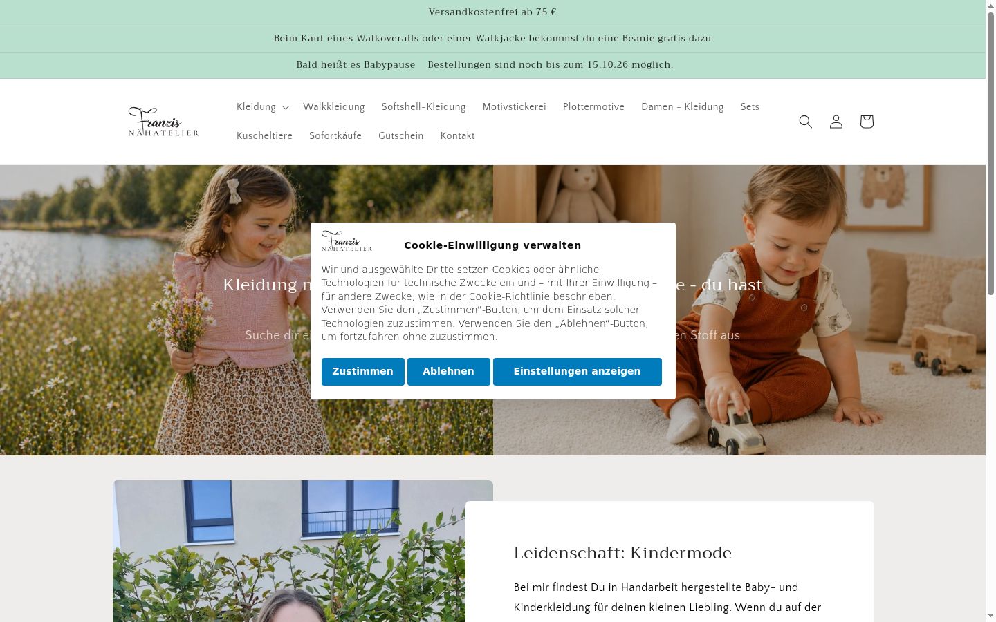 Screenshot des Einwilligungsbanners vor jeglicher Interaktion