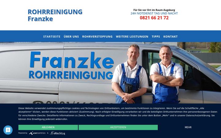 Ekrānuzņēmums no franzke-rohrreinigung.de