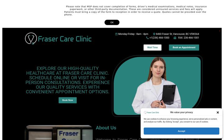 Screenshot of frasercareclinic.ca
