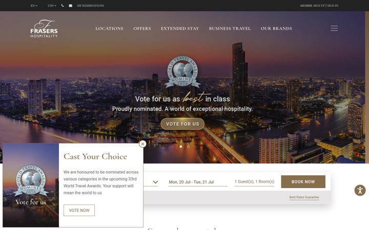 Screenshot of frasershospitality.com