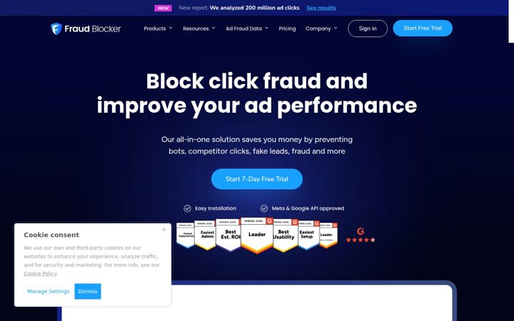 Snímek obrazovky fraudblocker.com