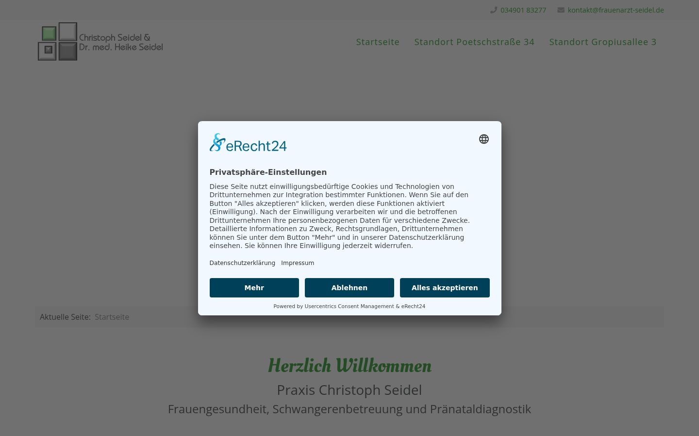 Screenshot des Einwilligungsbanners vor jeglicher Interaktion