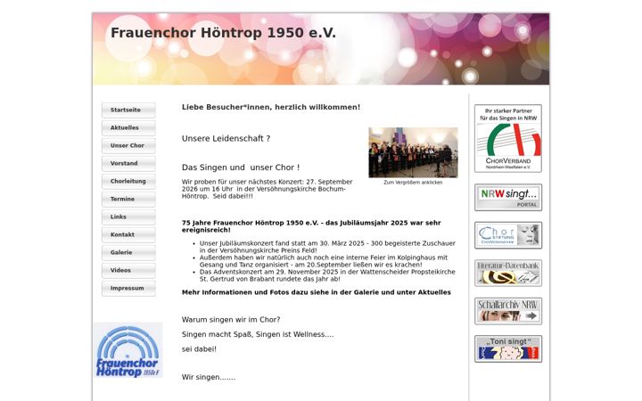 Screenshot van frauenchor-hoentrop.de