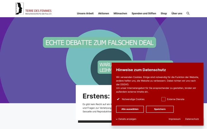 Snimka zaslona za frauenrechte.de