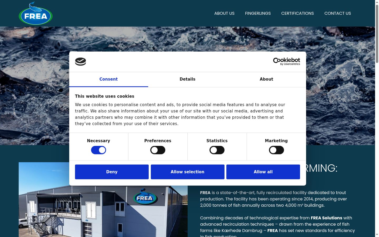 Screenshot del banner di consenso mostrato prima di qualsiasi interazione