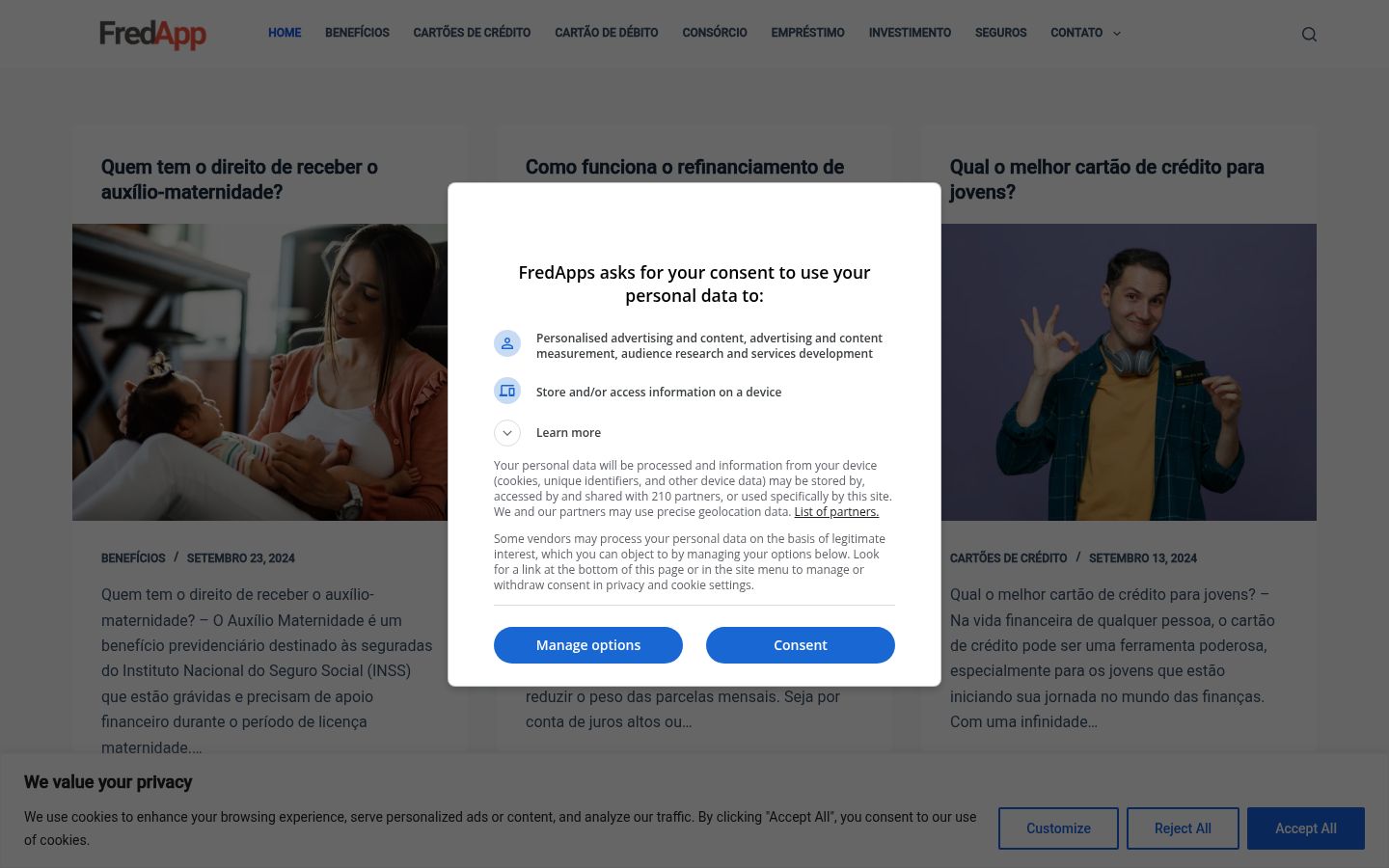 Screenshot of the consent banner shown before any interaction