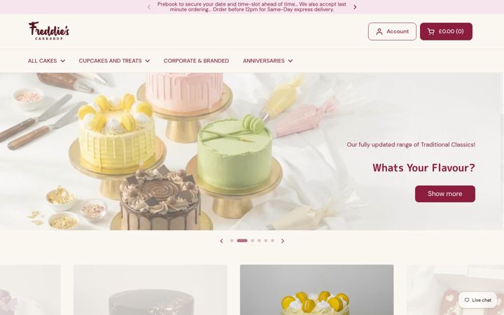 Screenshot of freddiescakes.co.uk