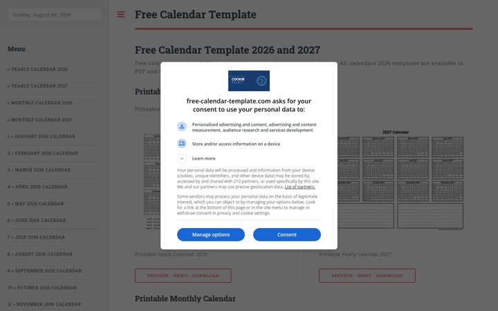 Screenshot of free-calendar-template.com