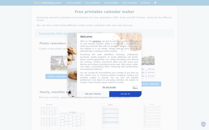 Screenshot of free-calendars.com