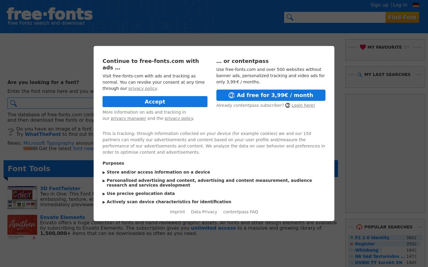 Screenshot tal-banner tal-kunsens muri qabel kwalunkwe interazzjoni