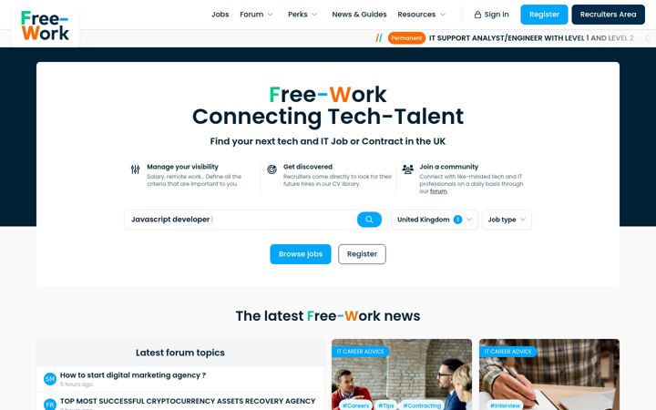 Kuvakaappaus sivustosta free-work.com