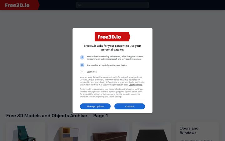Screenshot of free3d.io