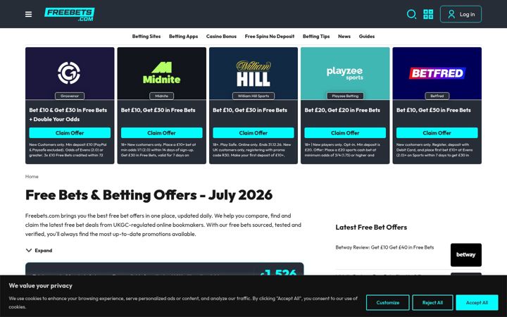 Screenshot of freebets.com