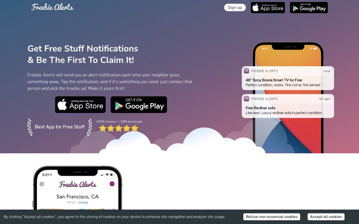 Screenshot of freebiealerts.app