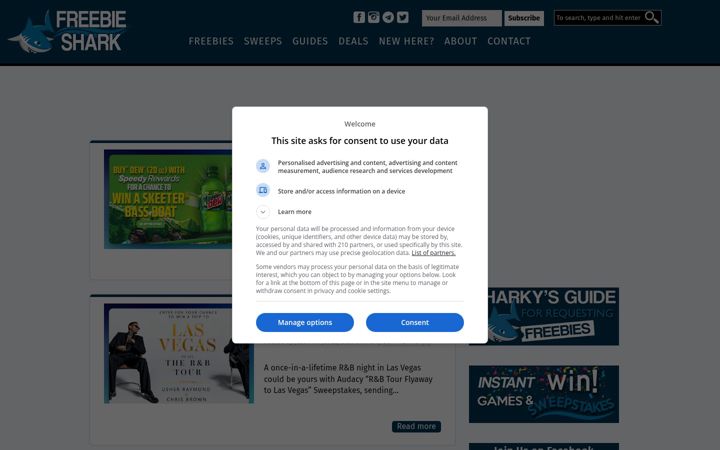 Screenshot of freebieshark.com
