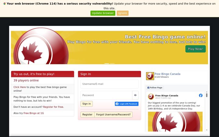 Screenshot of freebingo.ca