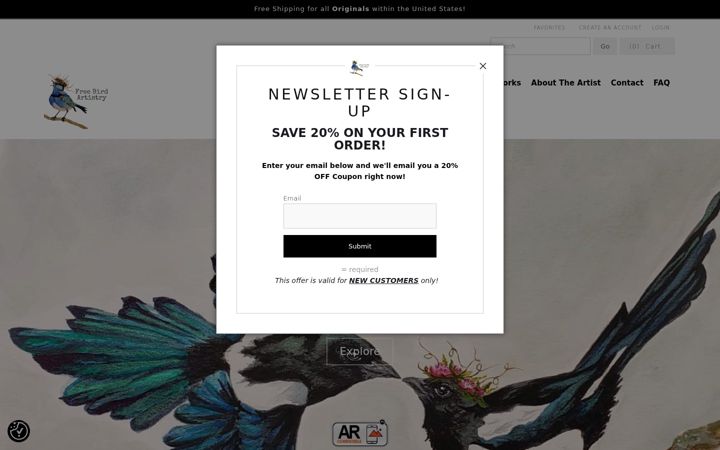 Screenshot of freebirdartistry.com