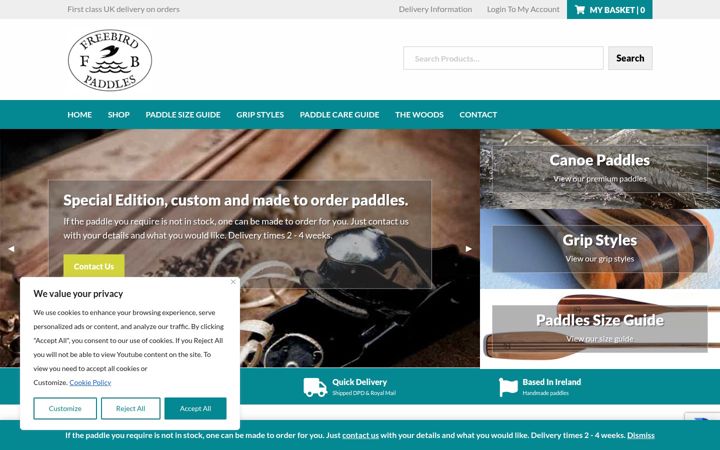 Screenshot of freebirdpaddles.co.uk