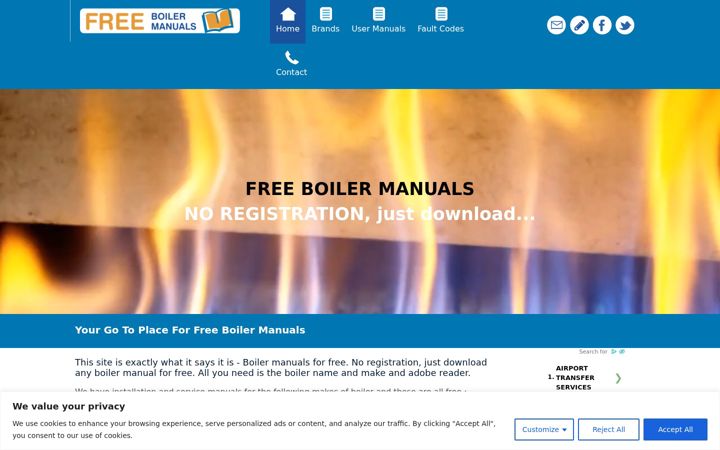 Screenshot of freeboilermanuals.com